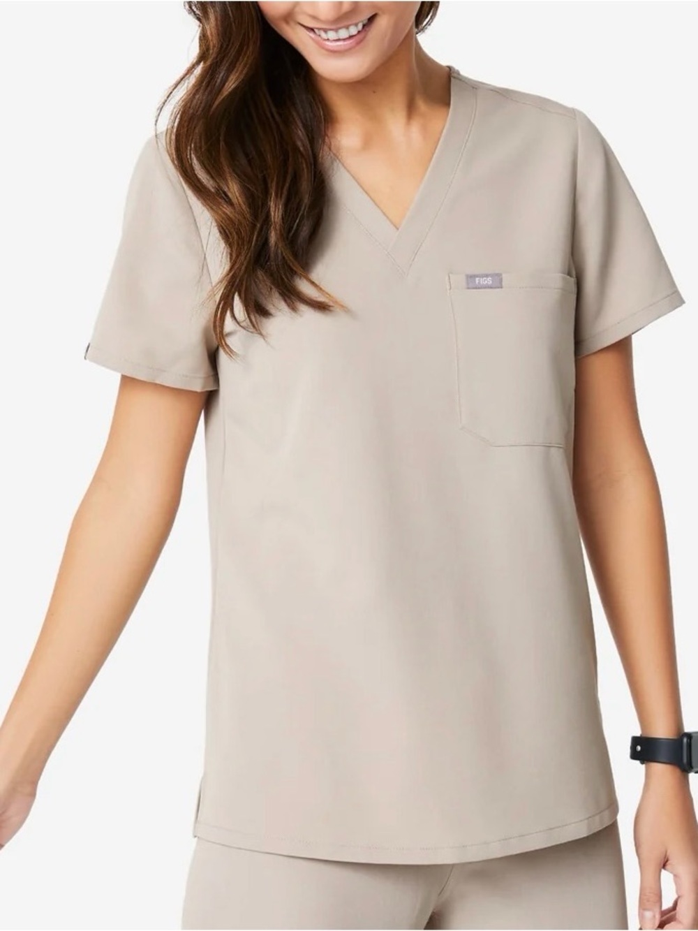 FIGS Catarina One Pocket Scrub Top Small Boulder Tan Taupe V Neck Medical Nurse
